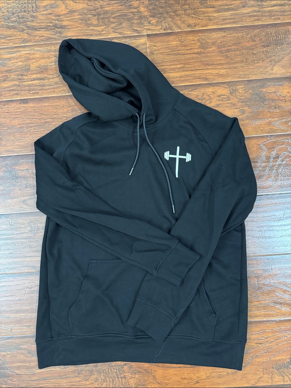 Men's Black Pullover Hoodie with Barbell Chest Logo